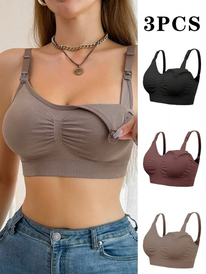Kit com 3 Sutiãs de Amamentação Confortáveis – Sem Aro e em Cor Lisa