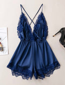 SilkySpell – Macacão Regata Feminino com Renda Contrastante