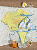 👙 Swim Mod Conjunto de Maiô Bikini 2025 – Top Triângulo Estampado com Painel de Malha