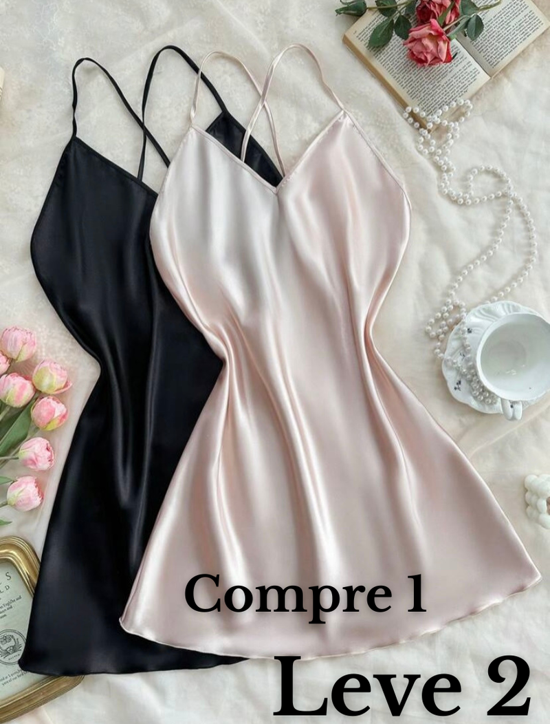 Compre 1 LEVE 2 Camisola em Cetim macio e brilhante com Alças Cruzadas – Cor Sólida