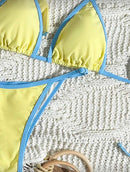 👙 Swim Mod Conjunto de Maiô Bikini 2025 – Top Triângulo Estampado com Painel de Malha