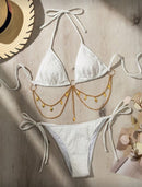 Conjunto de Maiô Bikini de 2 Peças – Alça Amarrada e Cor Sólida