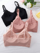 Kit 3 peças de sutiã confortável sem costura com borda ondulada e copa removível