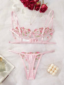 Conjunto de Lingerie Sexy em Tule com Bordado Floral