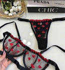 Conjunto de Lingerie Moda Íntima Gringa – Tule Bordado com Corações