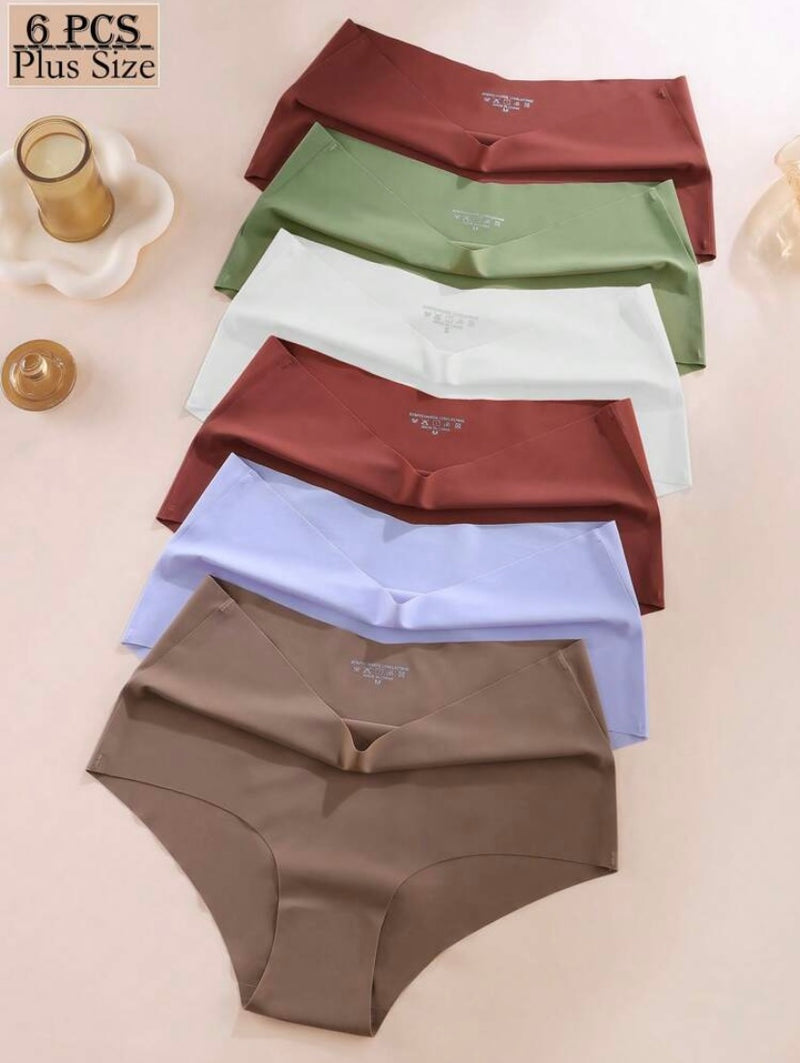 Kit com 6 Calcinhas Femininas Cintura Alta – Plus Size Sem Costura