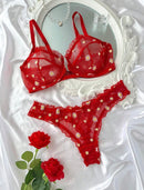 Conjunto de lingerie sexy com suporte e bordado