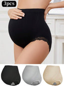 Kit com 3 Calcinhas Maternidade – Cintura Alta com  Acabamento em Renda para o Segundo e Terceiro Trimestre