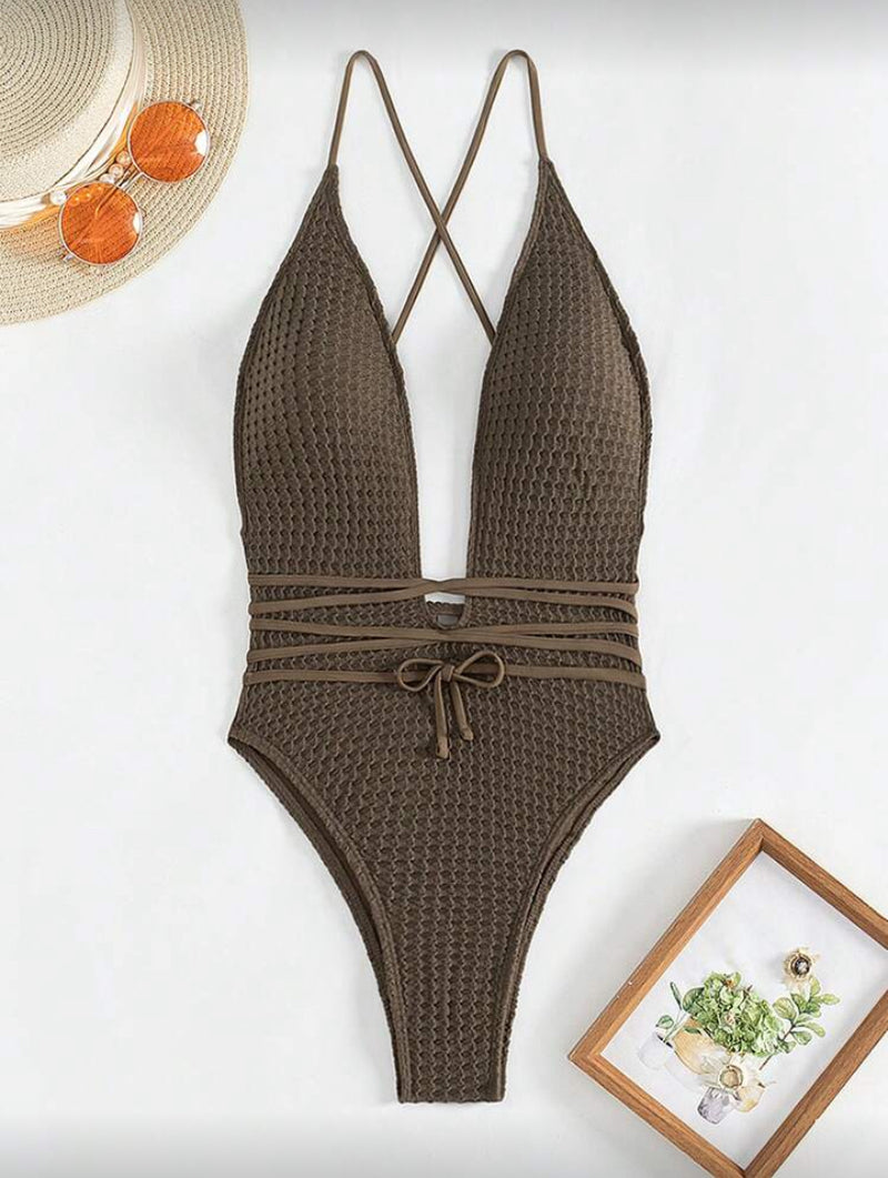 Swim Maiô de Uma Peça – Decote Sexy com Tiras Cruzadas