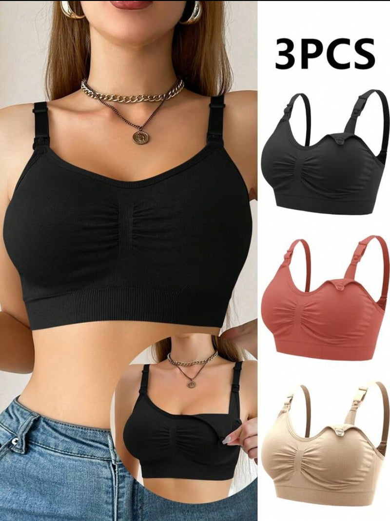 Kit com 3 Sutiãs de Amamentação Confortáveis – Sem Aro e em Cor Lisa