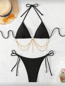Conjunto de Maiô Bikini de 2 Peças – Alça Amarrada e Cor Sólida