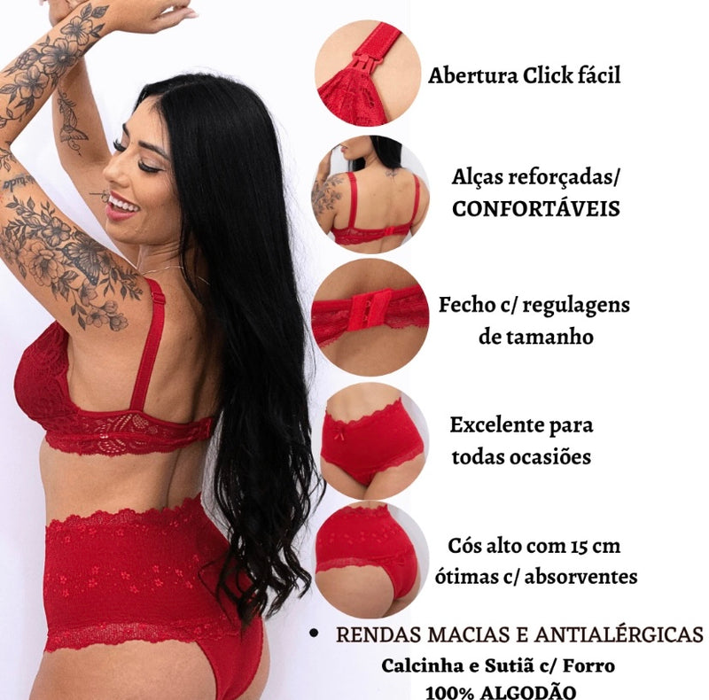 Kit com 3 Conjuntos de Amamentação – Sutiã e Calcinha Pós-Parto