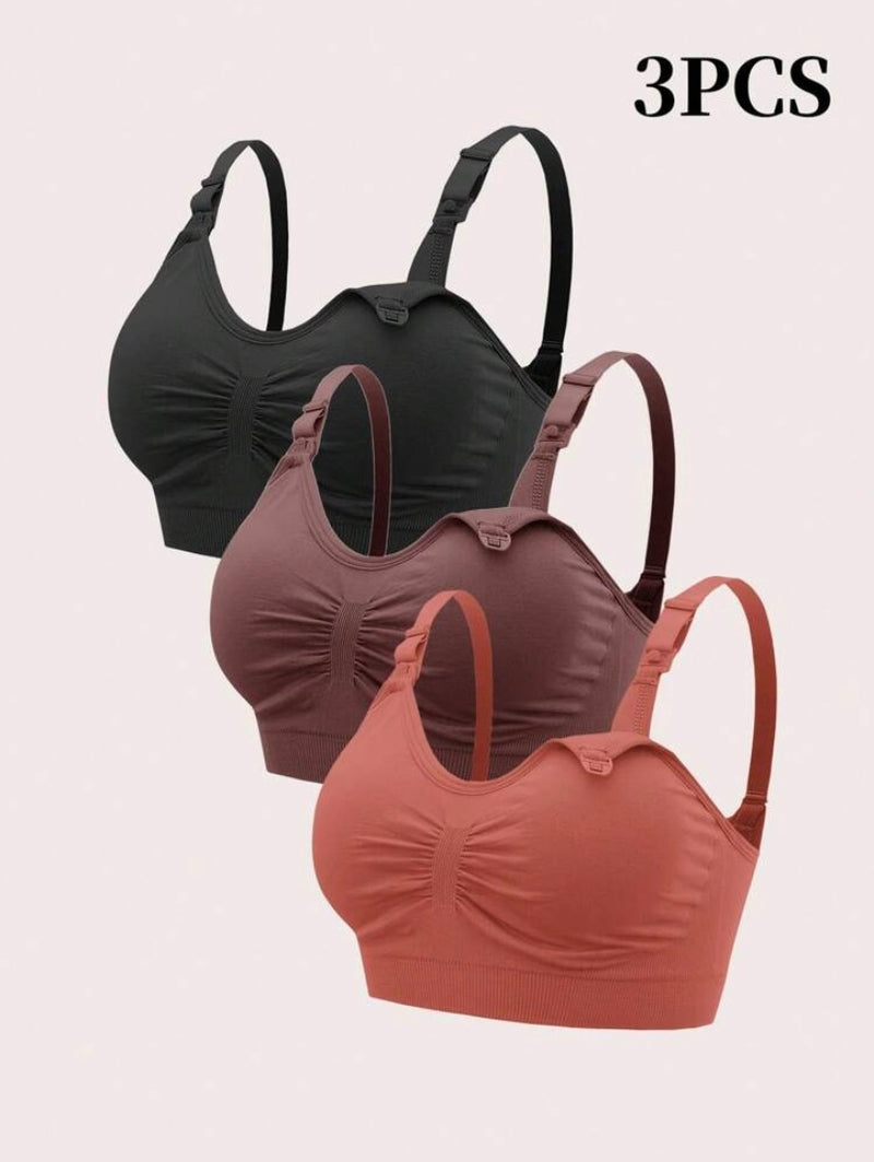 Kit com 3 Sutiãs de Amamentação Confortáveis – Sem Aro e em Cor Lisa