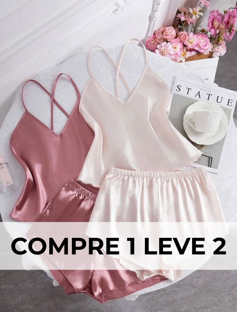 Compre 1 LEVE 2 Conjuntos de Pijama – Seda Sintética com Costas Abertas