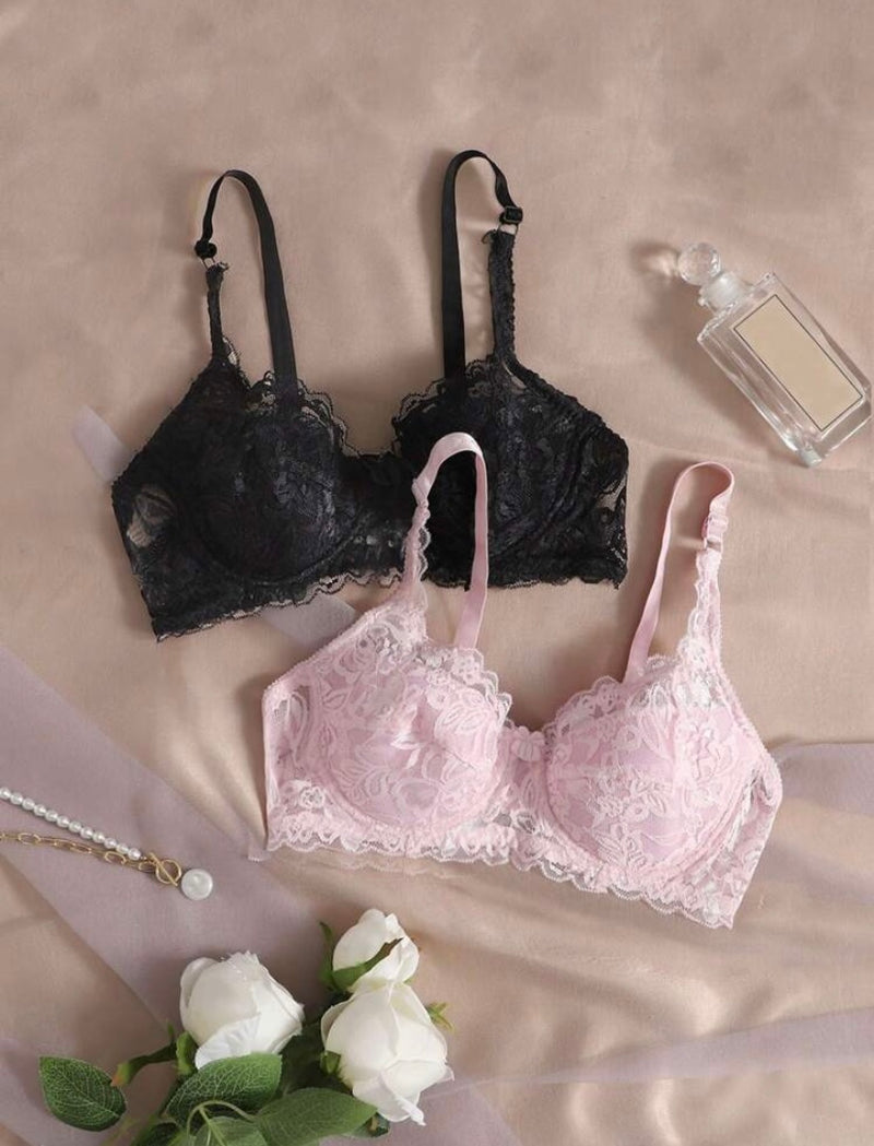 Compre 1 LEVE 2  – Sutiã Sexy de Renda Floral com Armação