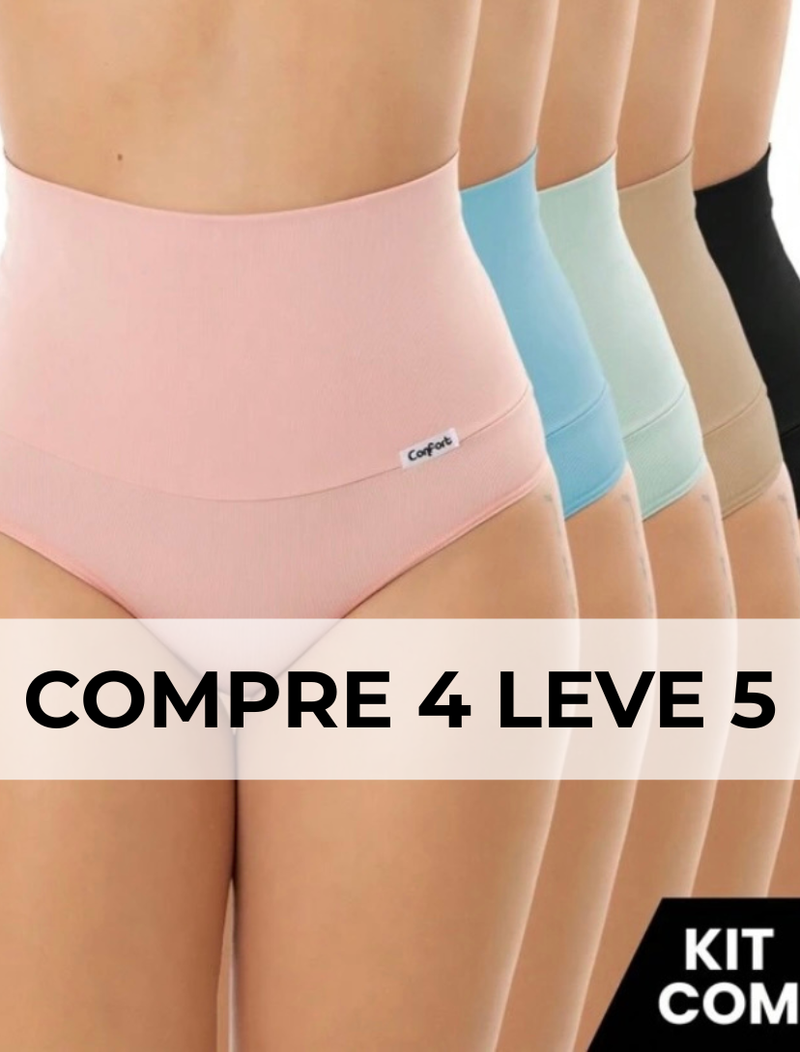 Compre 4 LEVE 5 Calcinhas Pós-Parto Modeladoras – Cós Alto e Fio Duplo