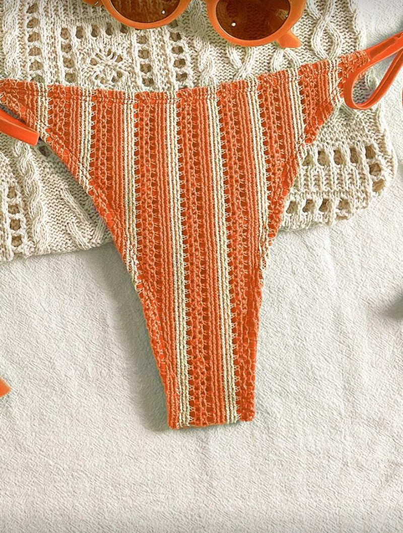 👙 Swim Mod Conjunto de 2 Peças – Amarração Frontal e Listras Texturizadas