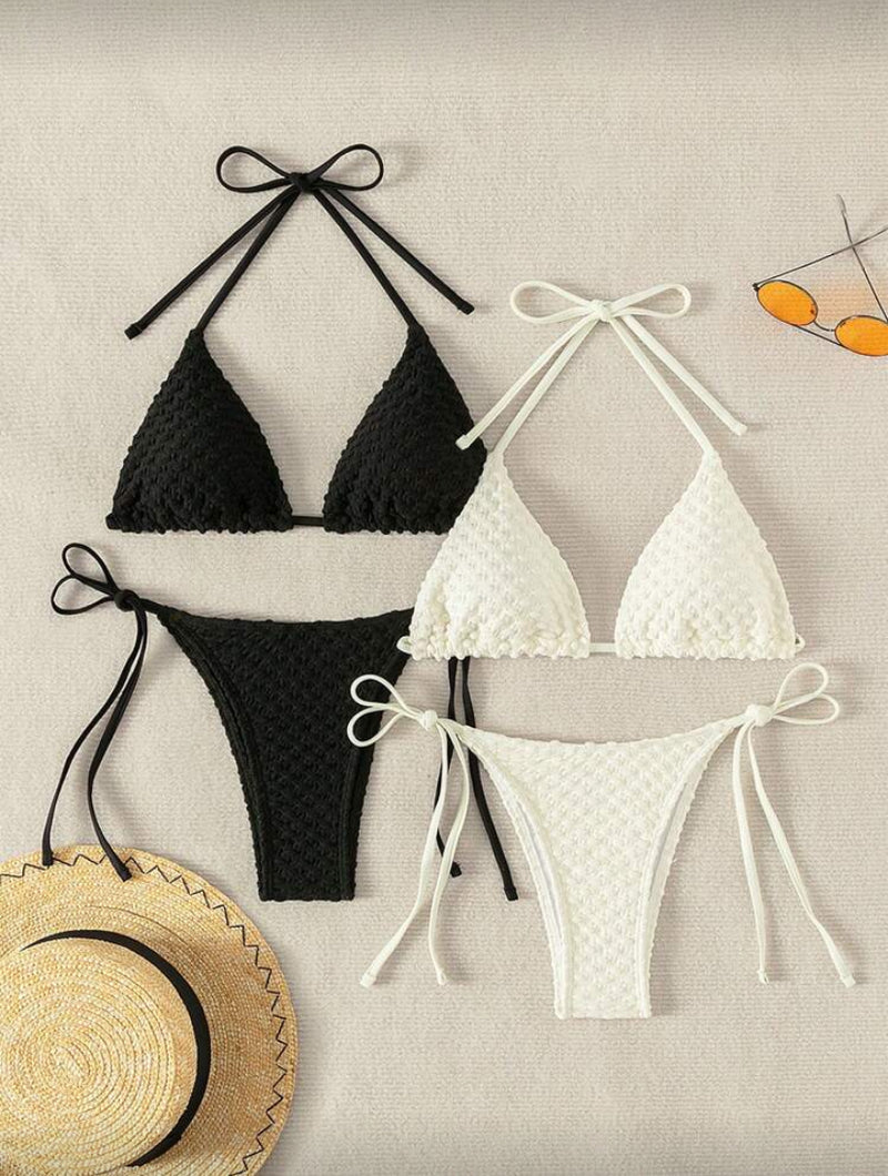 👙 Swim Basics Conjunto de Bikini Halter – Duas Peças com Laços Laterais