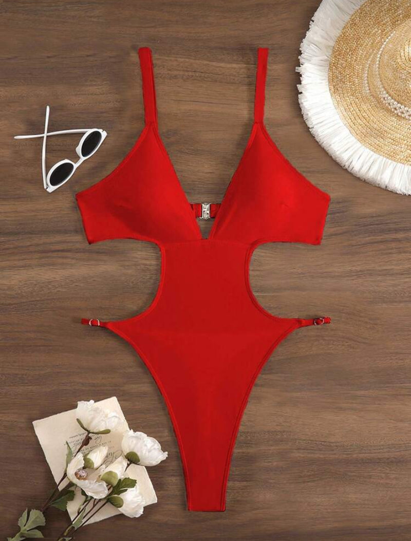 👙 Swim SXY Monoquíni – Decote Profundo em V e Recorte Vazado Sexy