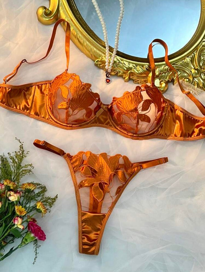 Conjunto de Lingerie em Tule Bordado – 2 Peças