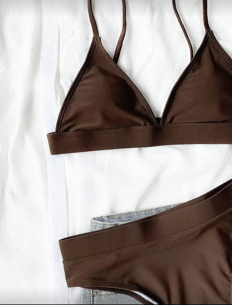 Swim Maiô Bikini de Cintura Alta – Top Triangular para Praia de Verão