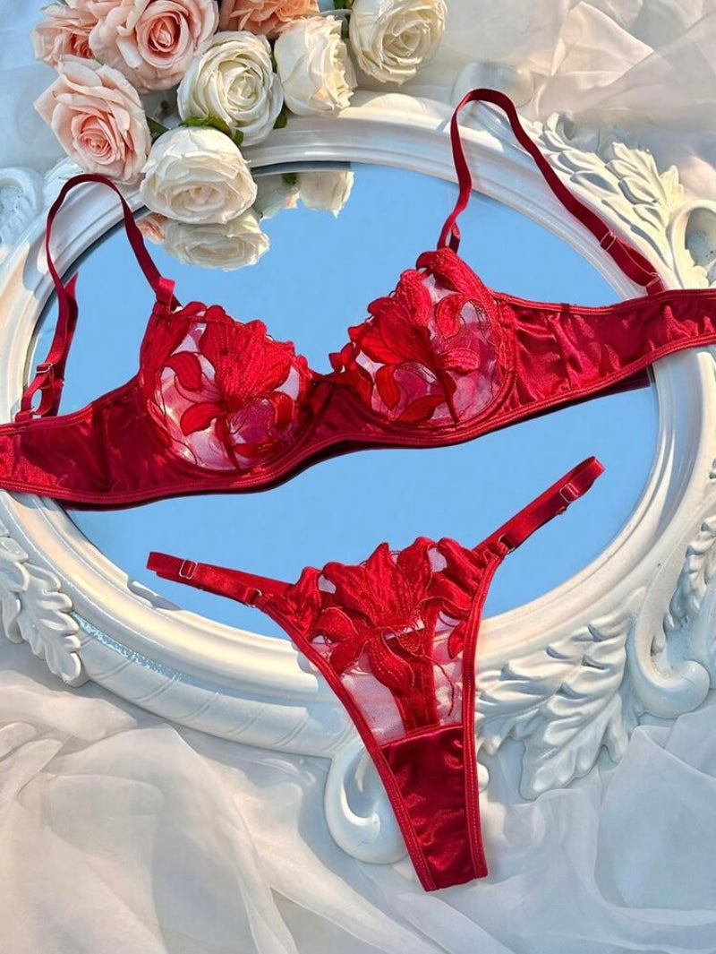 Conjunto de Lingerie em Tule Bordado – 2 Peças