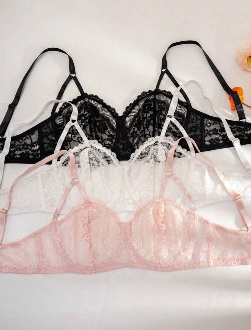 Conjunto Plus Size 3 Peças Sutiã Rendado Fino e Sexy