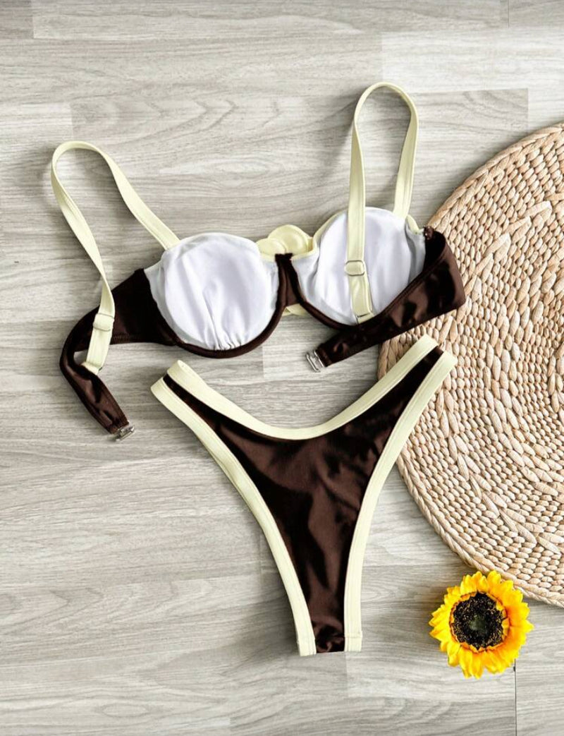 👙 Swim Chiccia Conjunto de 2 Peças – Top Cropped Contrastante e Maiô Triângulo