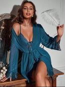 Conjunto Camisola + Roupão com Renda – Cor Sólida