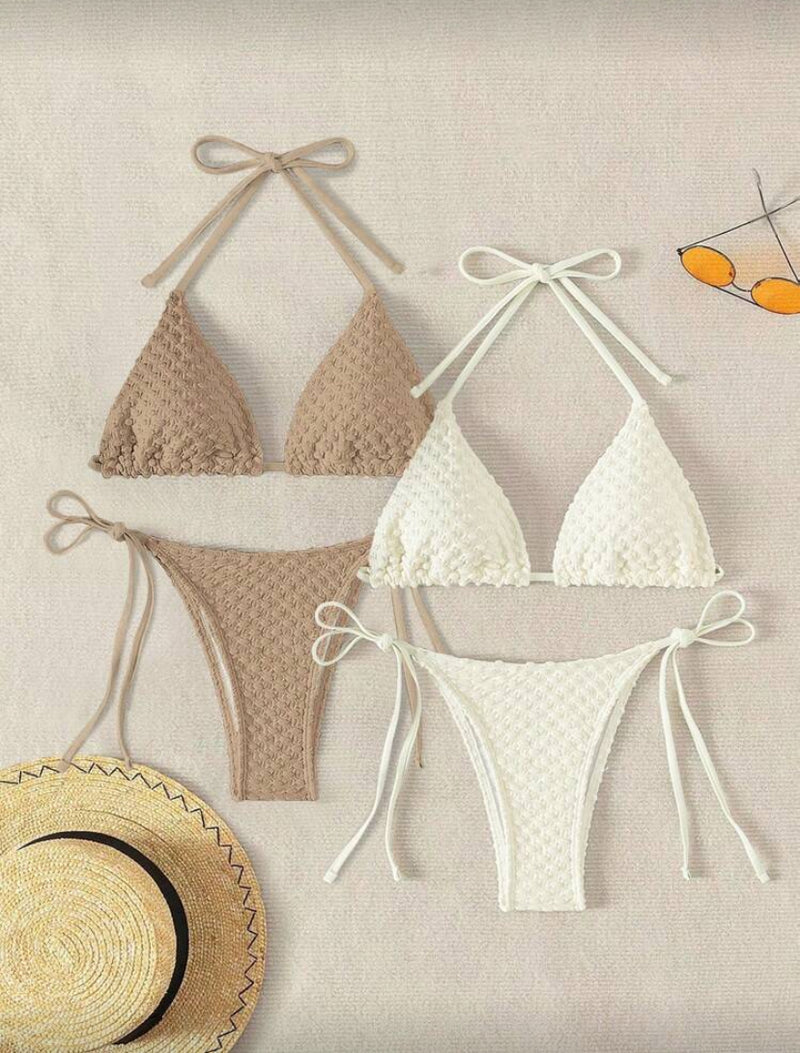 👙 Swim Basics Conjunto de Bikini Halter – Duas Peças com Laços Laterais