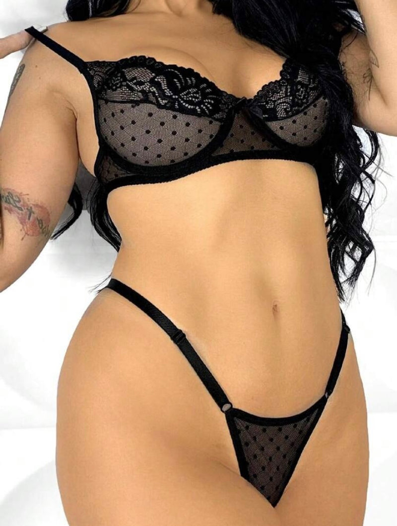 Conjunto de Lingerie Poá Transparente – Sexy Luxo
