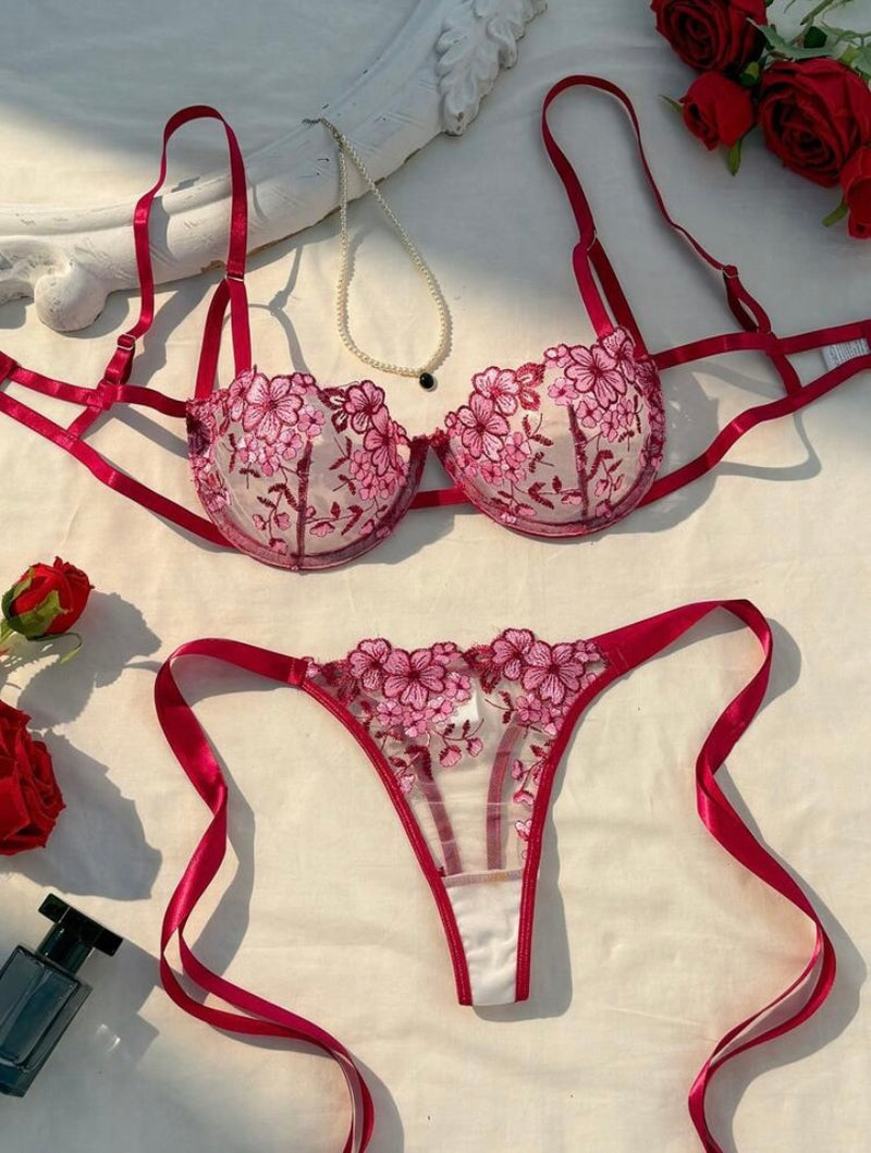 Conjunto de Lingerie Sexy  Céu – 2 Peças com Alça Bordada