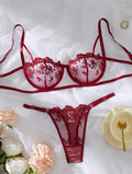 Conjunto de Lingerie Sexy de Tule Bordado Floral