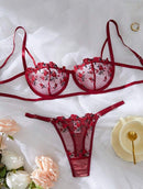 Conjunto de Lingerie Sexy de Tule Bordado Floral
