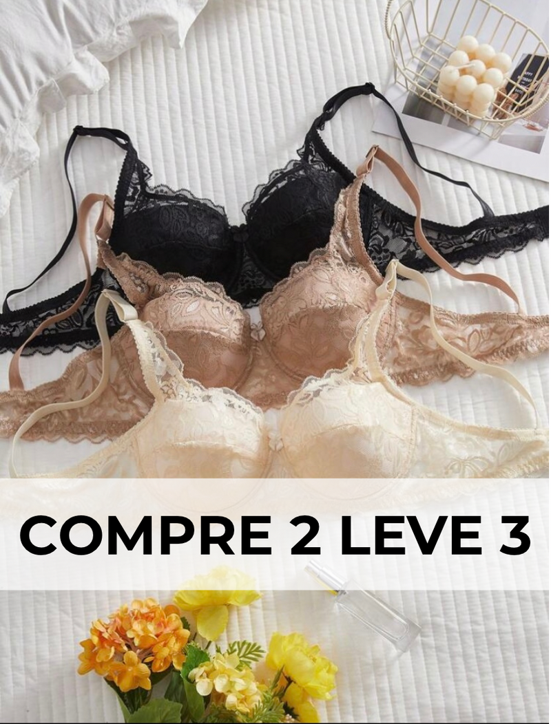 Compre 2 LEVE 3  Sutiã Lingerie Francesa em Renda Minimalista