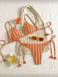 👙 Swim Mod Conjunto de 2 Peças – Amarração Frontal e Listras Texturizadas