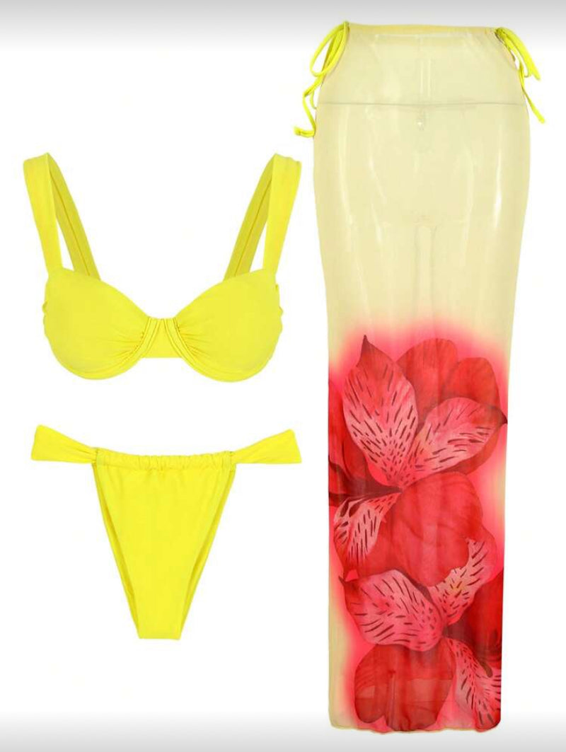 👙 Conjunto de 3 Peças – Maiô Bikini Feminino Elegante e Sexy com Estampa