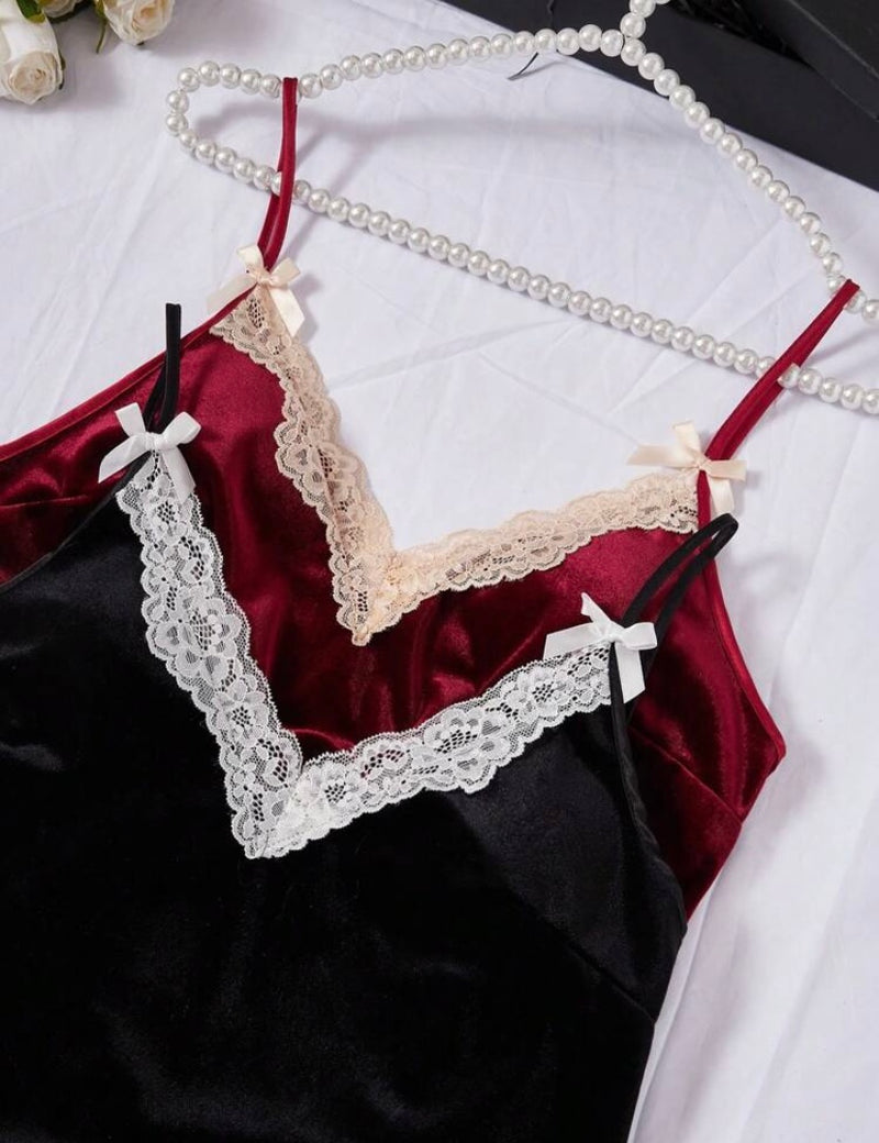 Compre 1 LEVE 2  Camisolas de Veludo com Renda – Alças de Espaguete