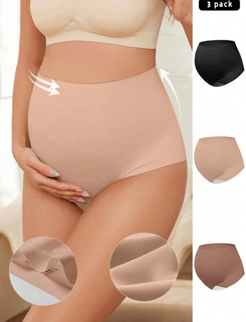 Kit com 3 Calcinhas Maternidade – Cintura Alta com  Acabamento em Renda para o Segundo e Terceiro Trimestre