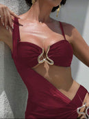 👙 Swim Chiccia Conjunto de 3 Peças – Maiô e Vestido de Praia Vintage Preto