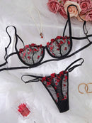 Conjunto de Lingerie Sexy de Tule Bordado Floral