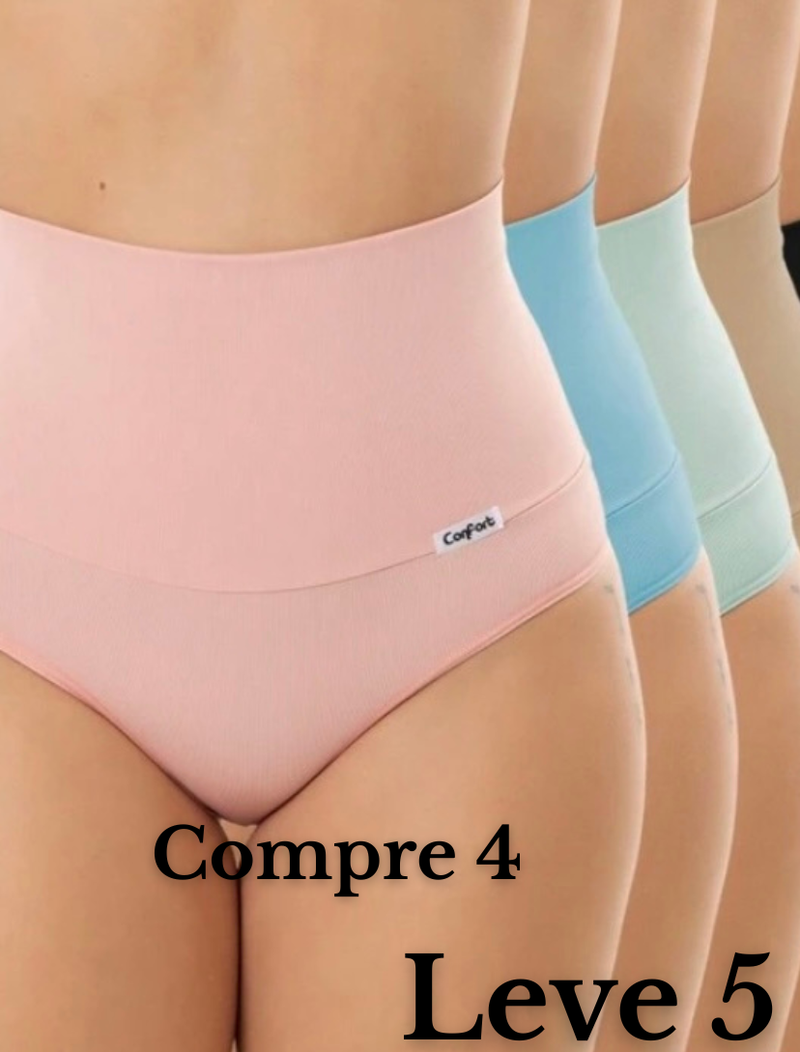 Compre 4 LEVE 5 Calcinhas Pós-Parto Modeladoras – Cós Alto e Fio Duplo