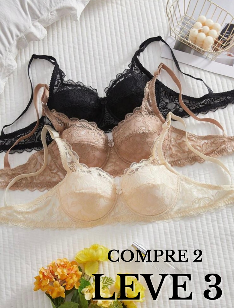 Compre 2 LEVE 3  Sutiã Lingerie Francesa em Renda Minimalista