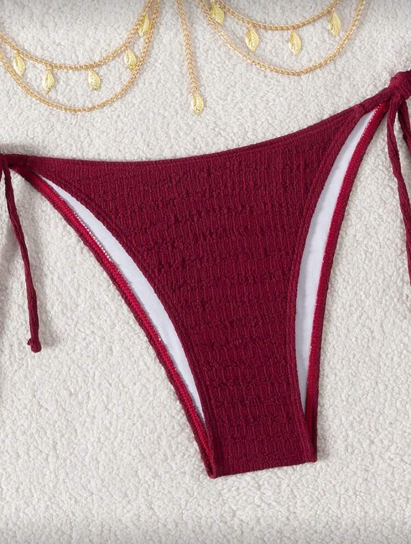 Conjunto de Maiô Bikini de 2 Peças – Alça Amarrada e Cor Sólida