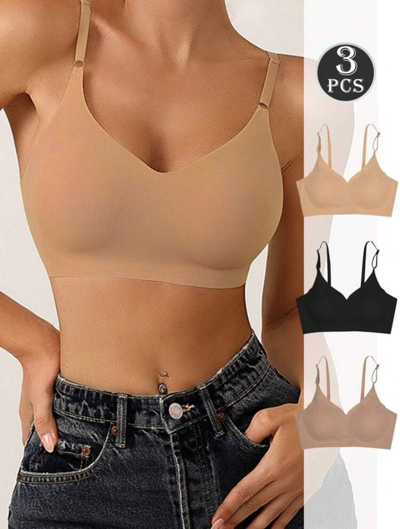 Kit com 3 Sutiãs Sem Fio Femininos – Sem Costura e Respiráveis