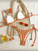 👙 Swim Mod Conjunto de 2 Peças – Amarração Frontal e Listras Texturizadas