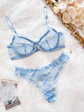 Conjunto de lingerie sexy com suporte e bordado