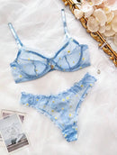 Conjunto de lingerie sexy com suporte e bordado