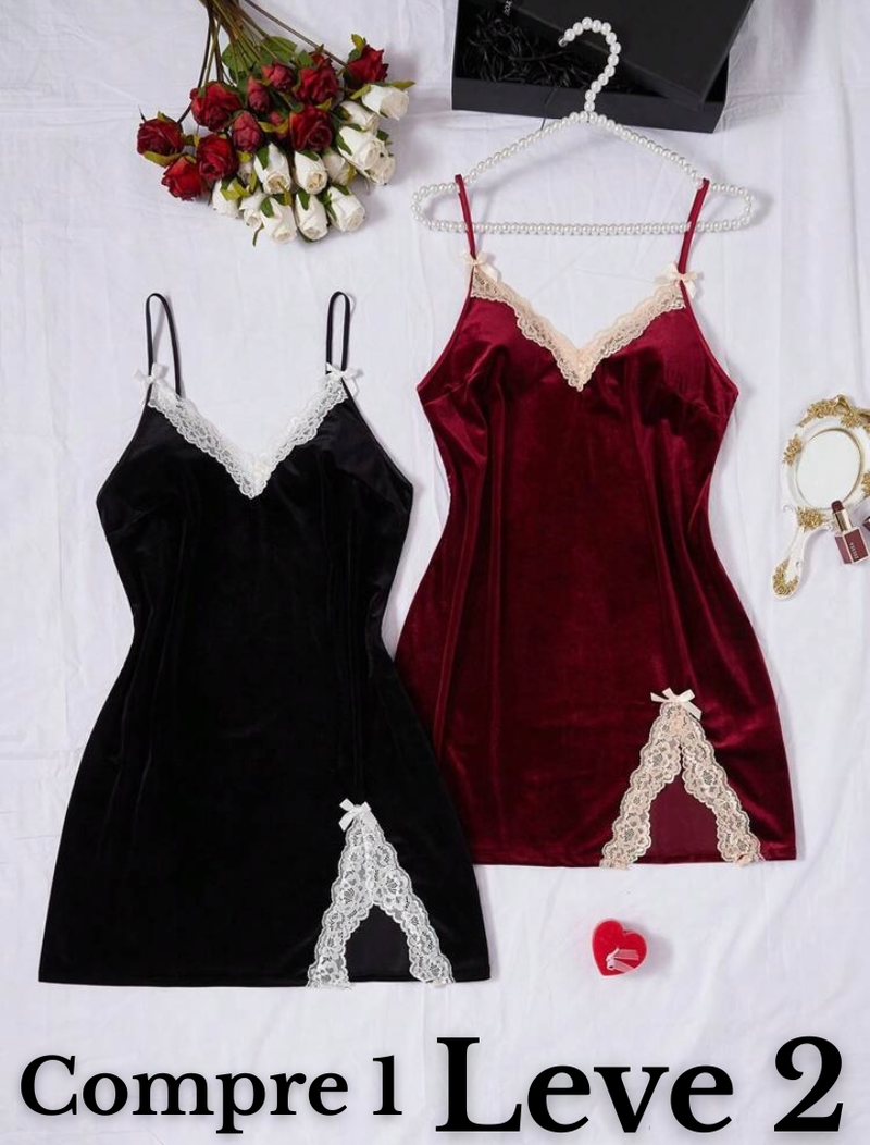 Compre 1 LEVE 2  Camisolas de Veludo com Renda – Alças de Espaguete