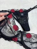 Conjunto de Lingerie LUNA – Tule Transparente Bordado com Fio